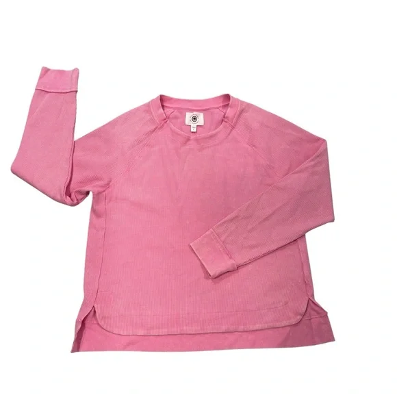 Sunnyside by SUNDRY Pink Stonewashed Waffle Knit Pullover Top, Sz Lg - Picture 9 of 14